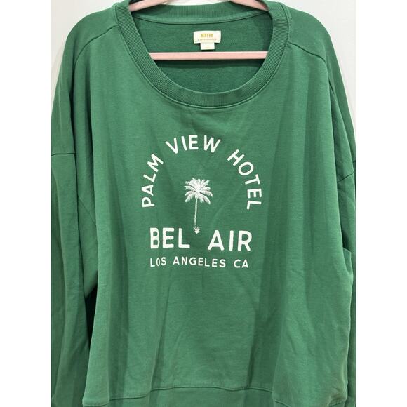 Anthropologie Maeve City Crew Sweatshirt Green Palm View Hotel Size 4x Preppy - Picture 5 of 10